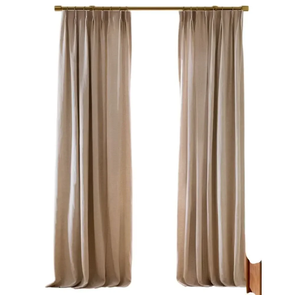 West Elm Pleated European Flax Linen Curtain 1 Panel Natural Flax 48'"x96" - Picture 1 of 5